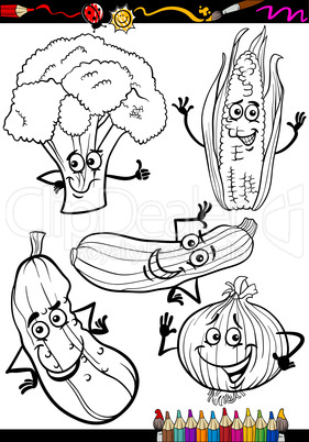 cartoon vegetables set for coloring book