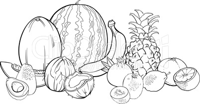 tropical fruits illustration for coloring book