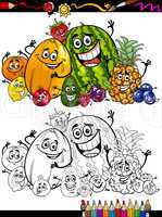 cartoon fruits group for coloring book