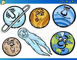 planets and orbs cartoon characters set