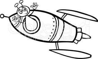 alien in rocket cartoon coloring page