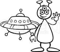 alien with ufo for coloring book