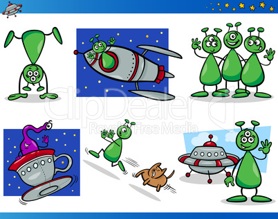 aliens or martians cartoon characters set