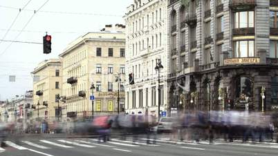 Time lapse of the pedestrian crossing on the Nevsky Avenue in Saint-Petersburg