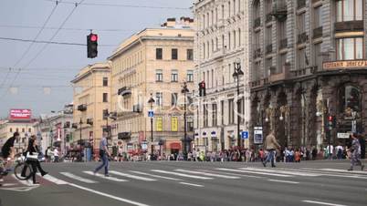 Pedestrian crosswalks on the Nevsky Avenue in Saint-Petersburg, Russia.