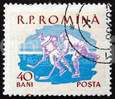 postage stamp romania 1959 ice hockey, sport