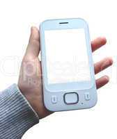 modern mobile phone in the hand isolated