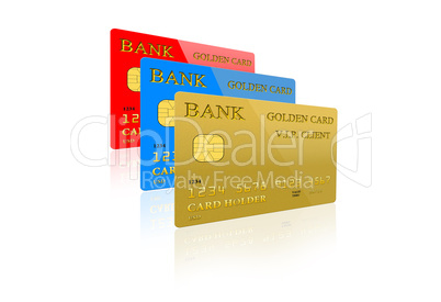 three credit card isolated on white background