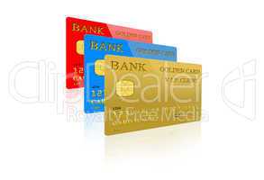 three credit card isolated on white background