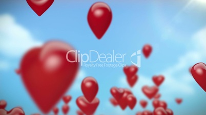 Heart-Shaped Ballons Flying (Red) - Loop