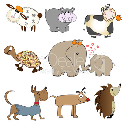 funny animals cartoon set isolated on white background