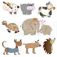 funny animals cartoon set isolated on white background