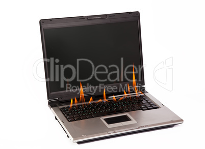 Laptop with flame on keyboard