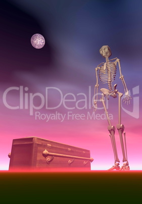 Coffin and skeleton - 3D render