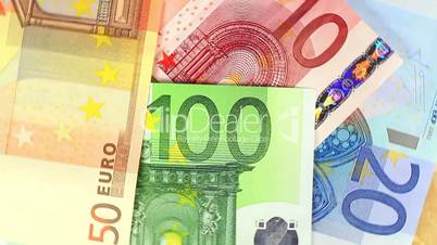 Euro banknotes spinning Close up of money