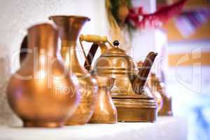 copper pots inside a traditional house