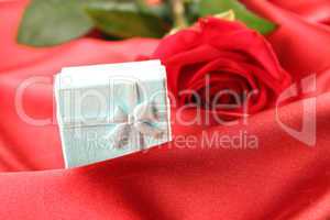 Red rose on satin background