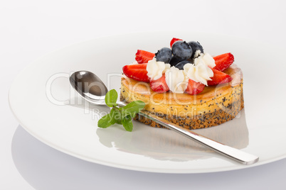 Cheese-cake, strawberries and blueberries