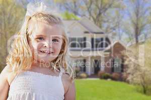 Cute Smiling Girl Playing in Front Yard
