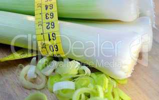 Leeks tied with tape measure