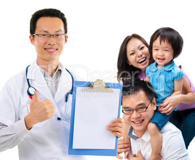Chinese male medical doctor and young patient family