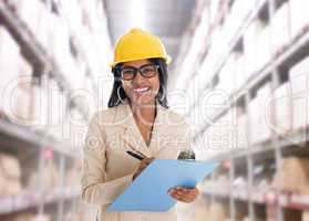 Indian woman in warehouse