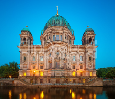 Berlin Cathedral (Berliner Dom) at Summer Night with Spree River, famous landmark in Berlin City, Germany at night