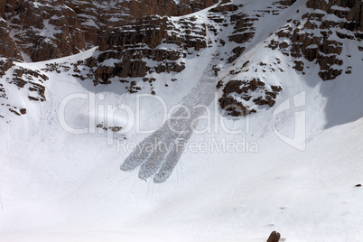 snow slope with trace of avalanche