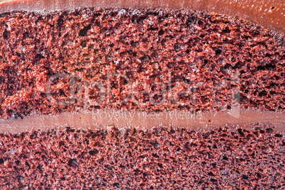 Close up sponge of chocolate custard cake