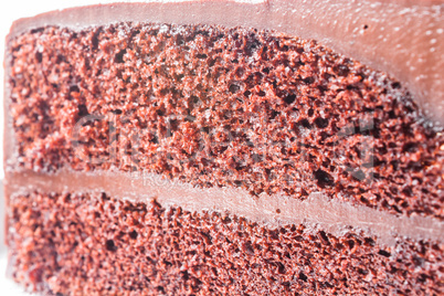 Close up sponge of double layer chocolate cake