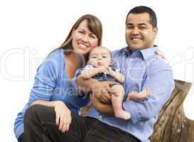 Mixed Race Young Family on White