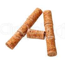 letter a composed of wine corks