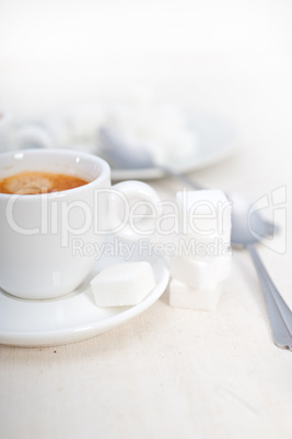 Italian espresso coffee and sugar cubes