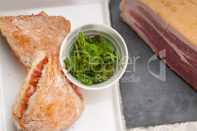 ciabatta panini sandwich with parma ham and tomato