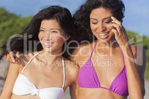Beautiful Bikini Women At Beach Asian & Hispanic