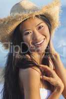 Chinese Asian Woman Girl Bikini Cowboy Hat Beach