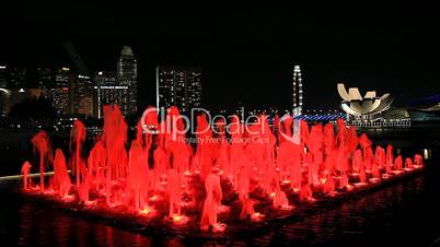 Illuminated water fountain in Singapore.