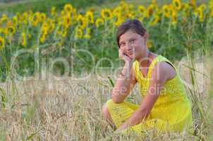 beautiful girl on field in summer