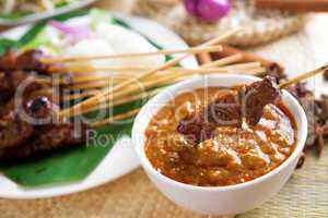 Satay skewered and grilled meat