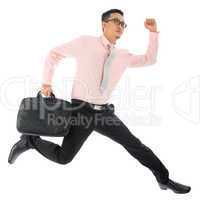 Asian businessman running or jumping