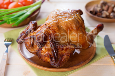Whole roast chicken ready to eat