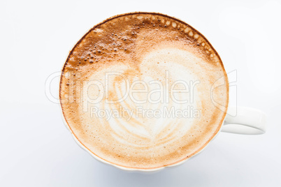 Free pour hot coffee latte cup isolated on white background