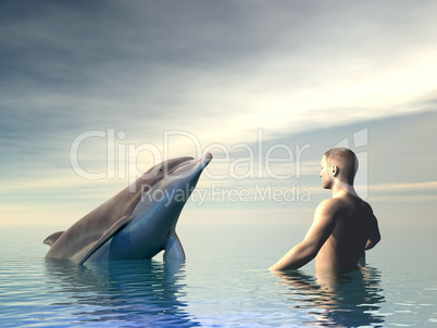 Dolphin and man - 3D render