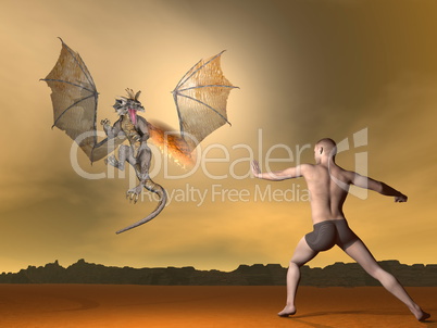 Man fighting dragon - 3D render