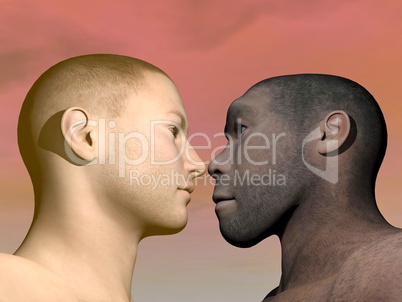 Modern human and homo erectus - 3D render
