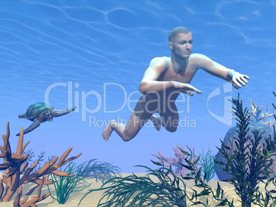 Man swimming - 3D render