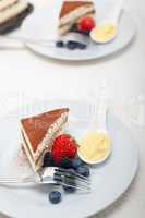 tiramisu dessert with berries and cream