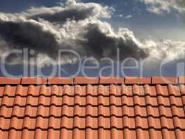 roof tiles and storm sky