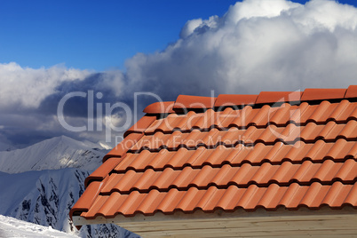 roof tiles against winter mountains