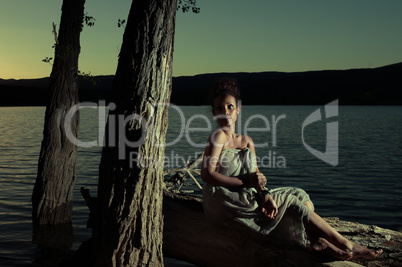 atmospheric portrait of a woman at night